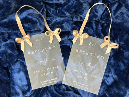 Personalized Acrylic Wedding Reserved Seating Placard, Elegant Satin Color Options For Wedding Decor, Wedding Table Decor Supplies