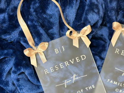 Personalized Acrylic Wedding Reserved Seating Placard, Elegant Satin Color Options For Wedding Decor, Wedding Table Decor Supplies