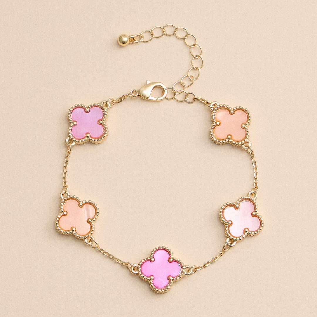 Multi Floral Shape Shell Charm Bracelet, Elegant Chic Design for Trendy Looks, Gift for Girly & Preppy Souls Multi Pink
