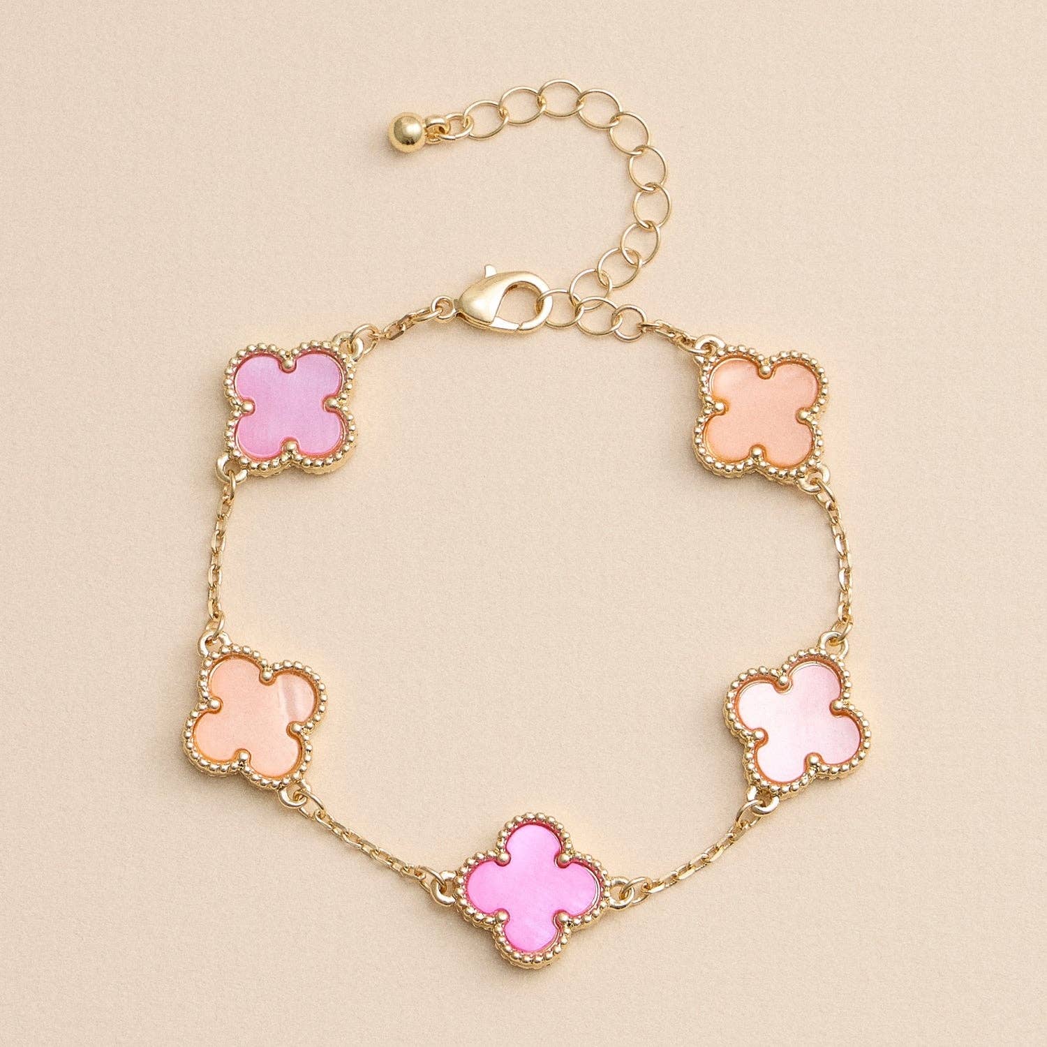 Multi Floral Shape Shell Charm Bracelet, Elegant Chic Design for Trendy Looks, Gift for Girly & Preppy Souls Multi Pink