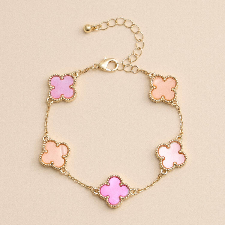 Multi Floral Shape Shell Charm Bracelet, Elegant Chic Design for Trendy Looks, Gift for Girly & Preppy Souls Multi Pink