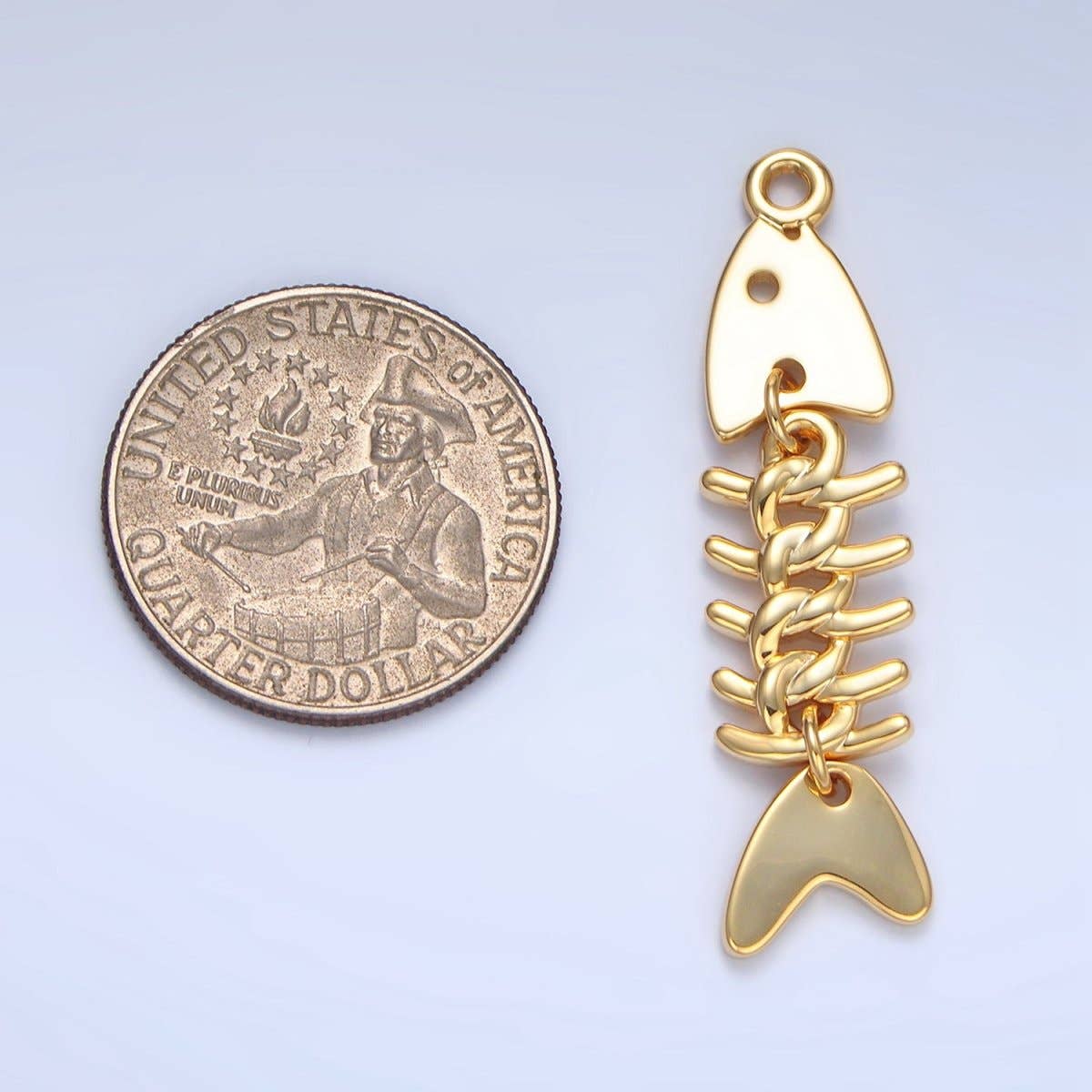 Fish Skeleton Multidimensional Charm 24K Gold Filled 45mm Minimalist