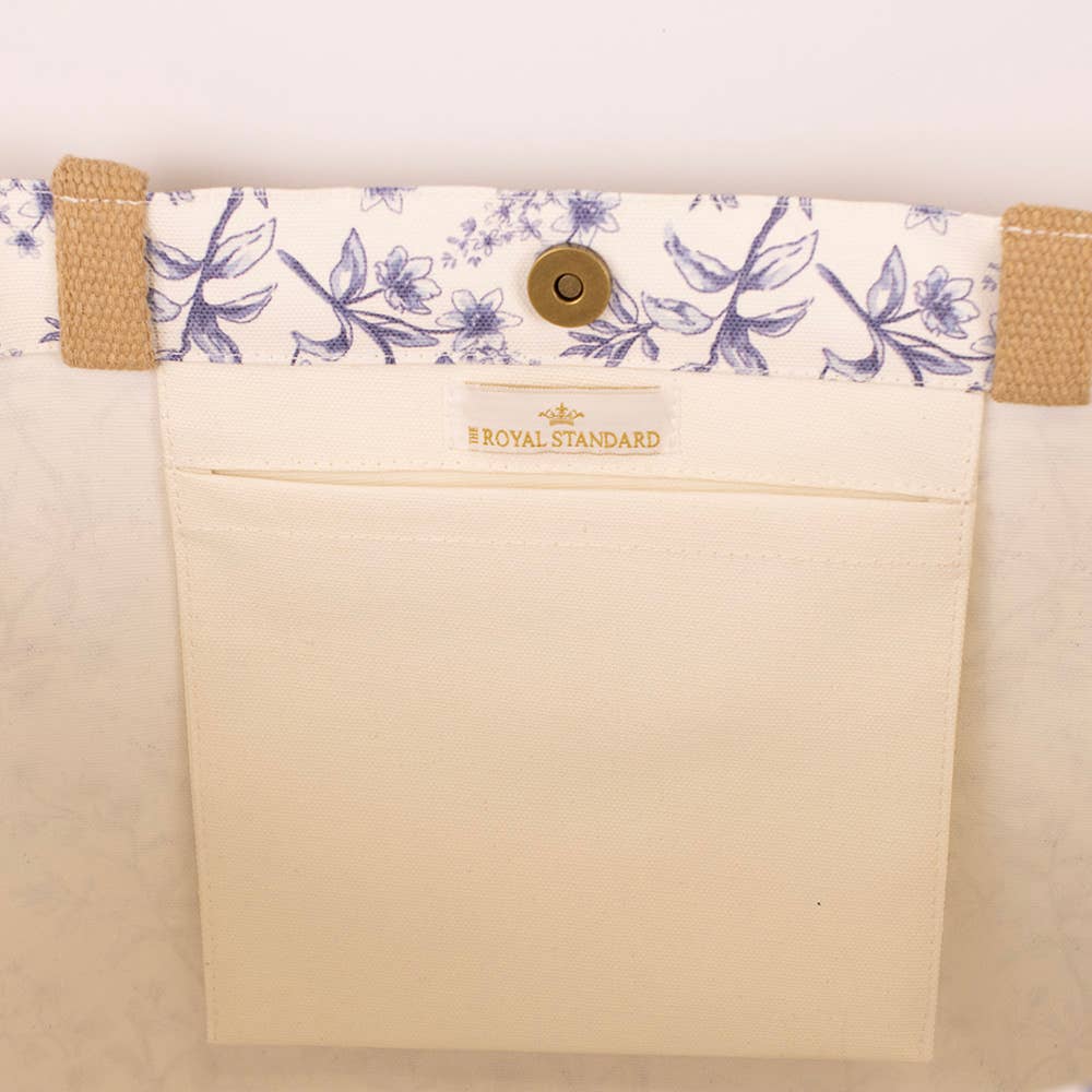 Aldridge Garden Classic Tote, White & Blue Spacious Tote, Perfect for Everyday Use, Stylish Gift for Her - Nifty Decor & More