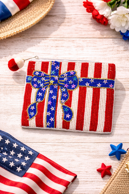 American Flag Bow Beaded Coin Pouch - Nifty Decor & More