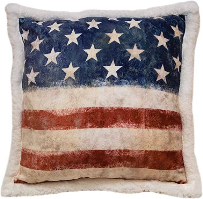 American Flag Sherpa Accent Pillow by Wrangler – Cozy Patriotic Home Decor Cushion for Sofa & Bed - Nifty Decor & More