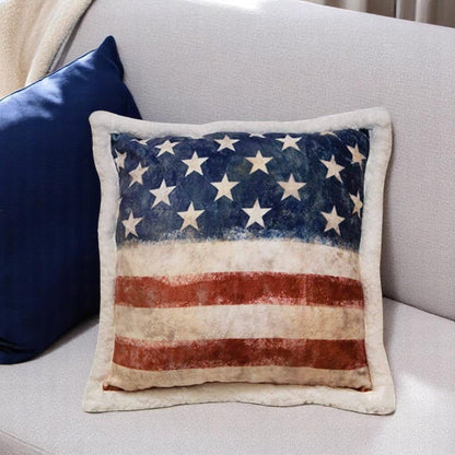 American Flag Sherpa Accent Pillow by Wrangler – Cozy Patriotic Home Decor Cushion for Sofa & Bed - Nifty Decor & More