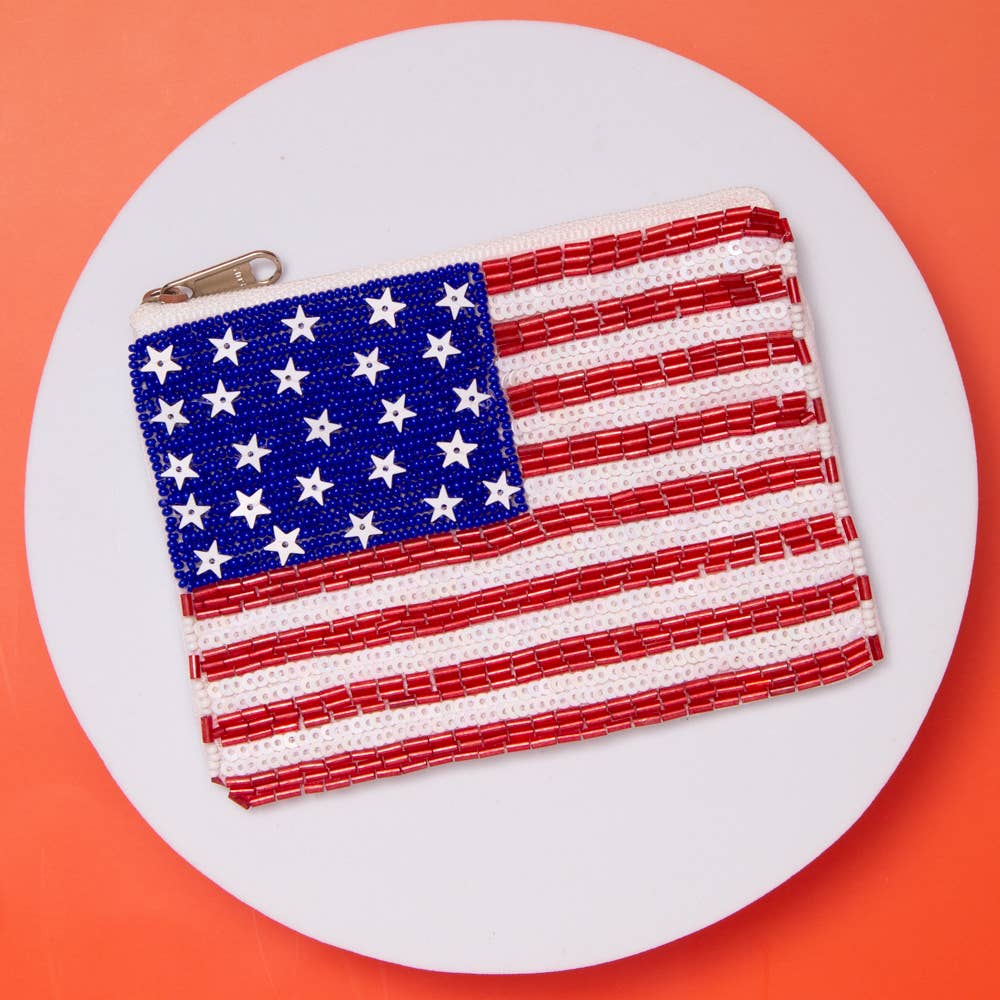 American Flag Stars & Stripes Beaded and Sequin Coin Bag - Nifty Decor & More