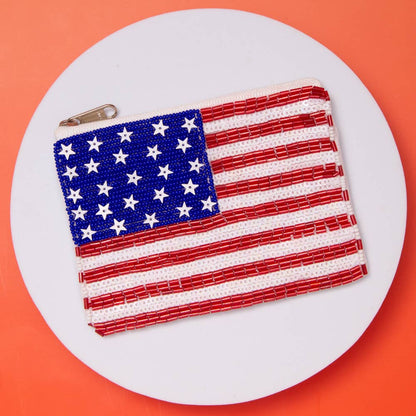 American Flag Stars & Stripes Beaded and Sequin Coin Bag - Nifty Decor & More