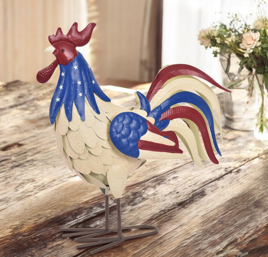 American Rooster Metal Outdoor Decor - Rustic Garden Art for Farmhouse Style, Perfect Gift for Chicken Lovers & Homeowners