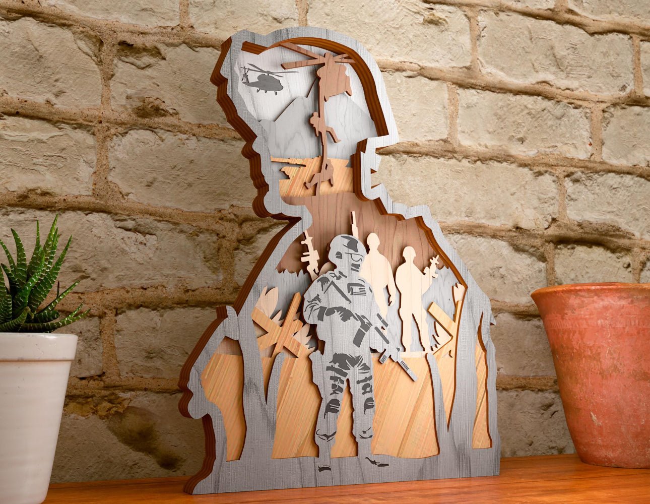 American Veteran Multilayered Wooden Art Piece Fireman