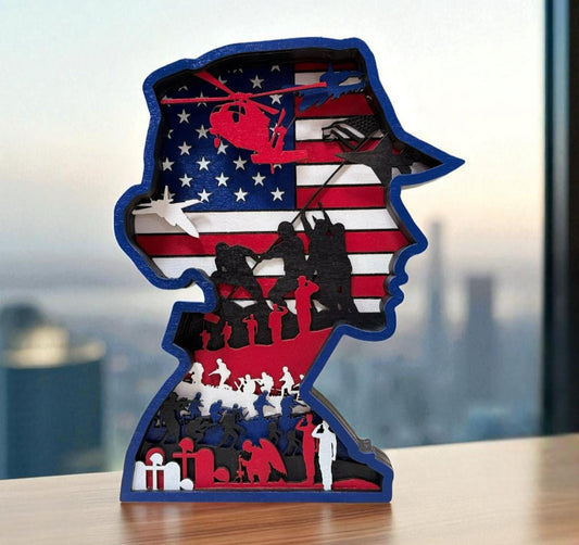 American Veteran Multilayered Wooden Art Piece Woman Veteran Bust