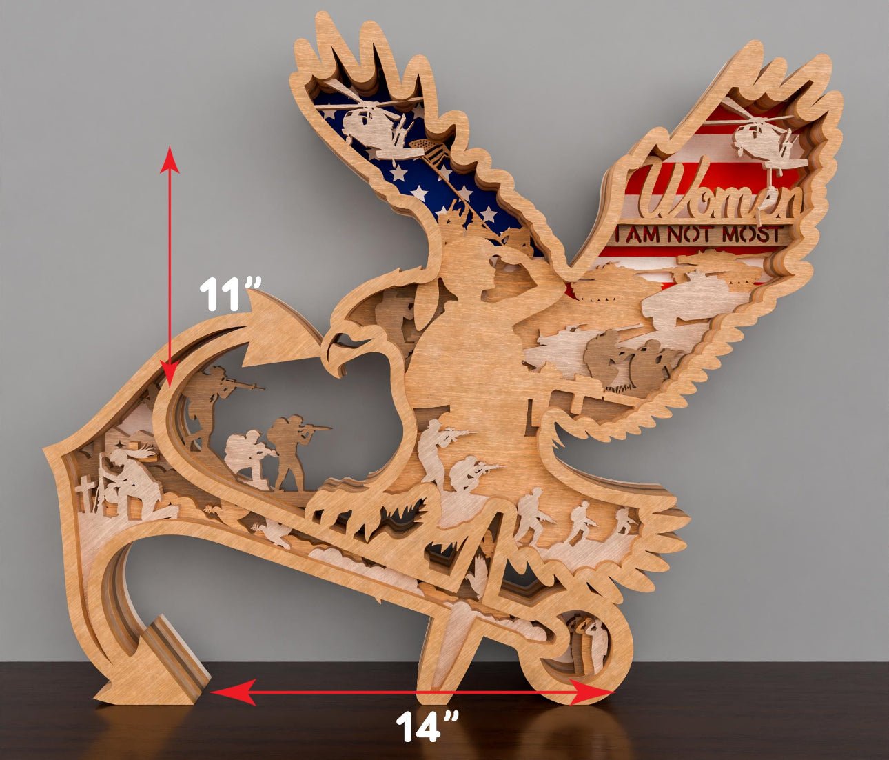 American Veteran Multilayered Wooden Art Piece Woman Veteran Eagle