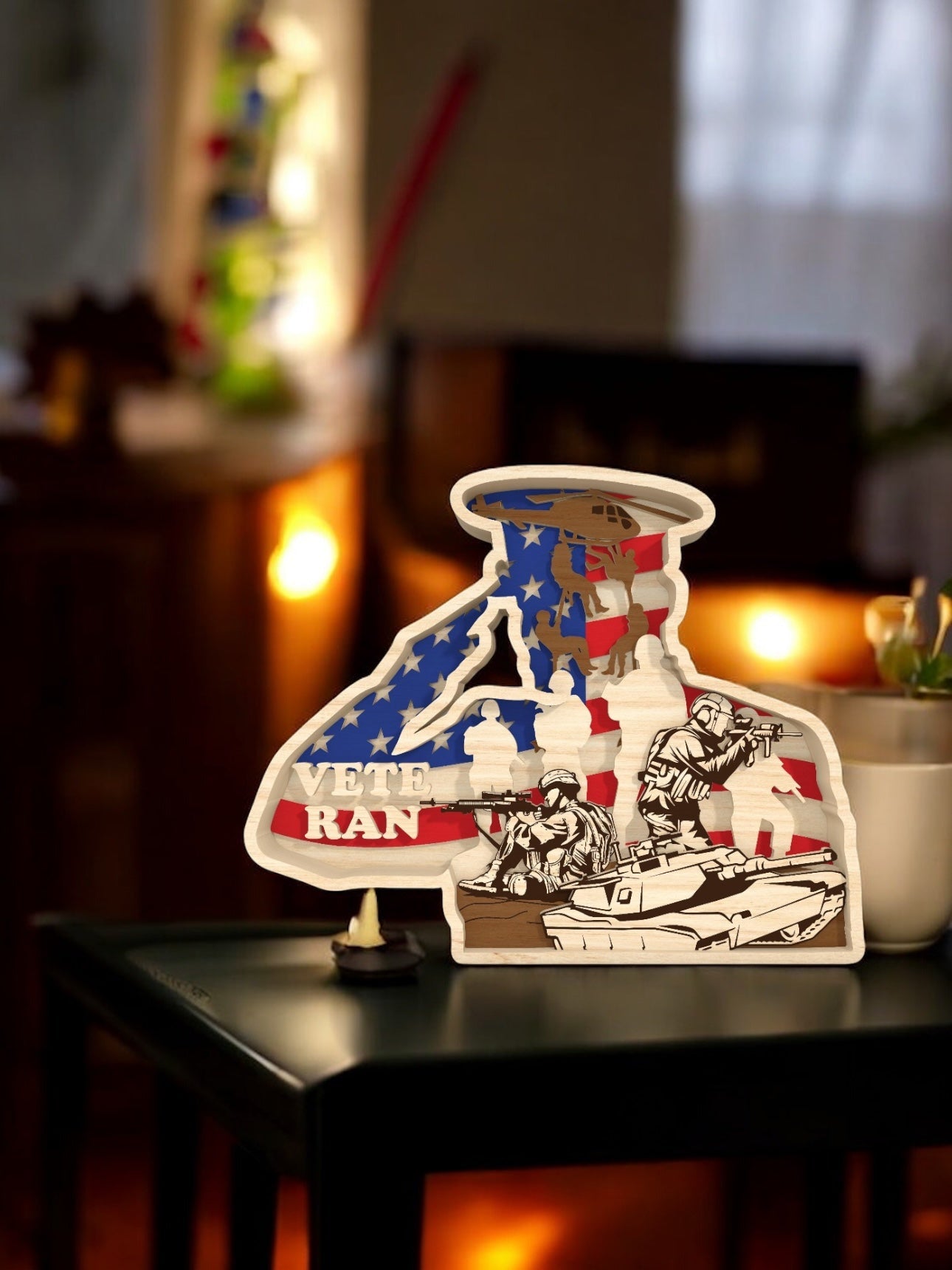 American Veteran Multilayered Wooden Art Piece Veteran Saluting