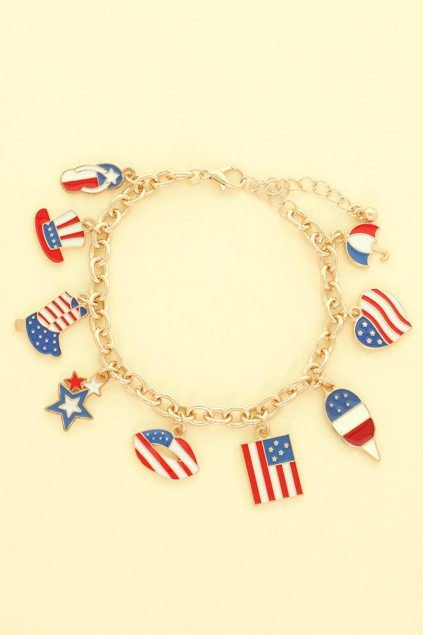 Americana Flag Charm Bracelet Featuring Enamel Trinkets - Nifty Decor & More