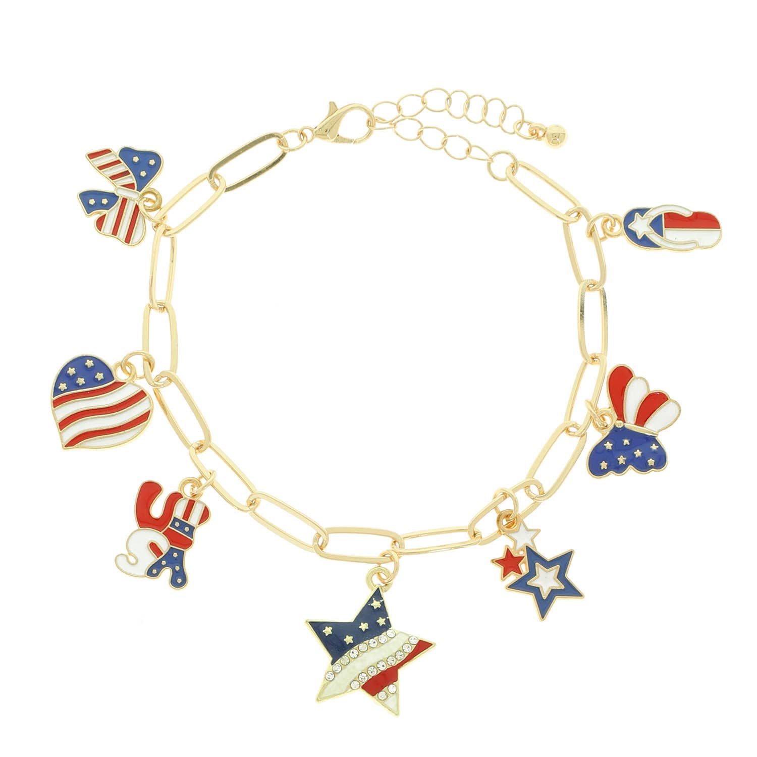 Americana Flag Charm Bracelet Featuring Enamel Trinkets - Nifty Decor & More