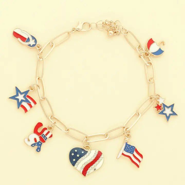 Americana Flag Charm Bracelet Featuring Enamel Trinkets - Nifty Decor & More
