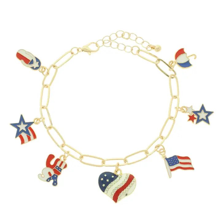 Americana Flag Charm Bracelet Featuring Enamel Trinkets - Nifty Decor & More