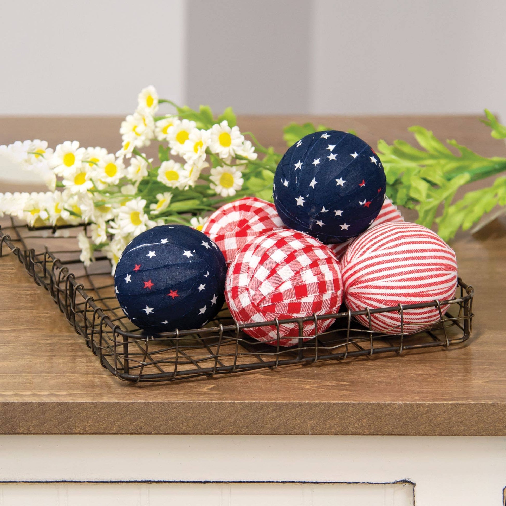 Americana Gingham Rag Balls 6/Set - Nifty Decor & More