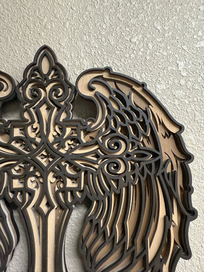 Angel Wing Cross Wall Decor, Christian Faith Art, Inspirational Home Decor, Religious Wall Hanging, Gift Ideas Wall Decor