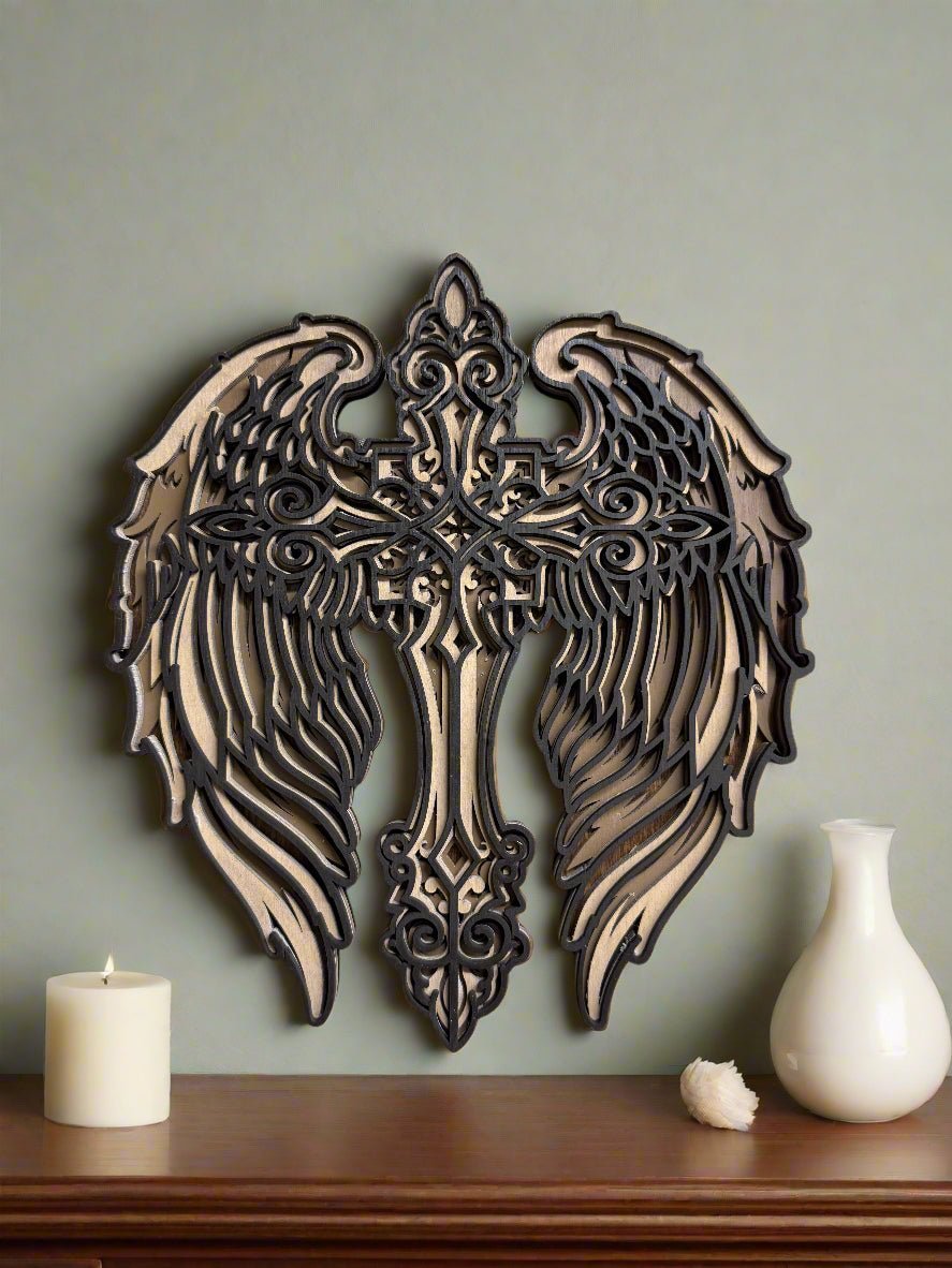 Angel Wing Cross Wall Decor, Christian Faith Art, Inspirational Home Decor, Religious Wall Hanging, Gift Ideas - Nifty Decor & More