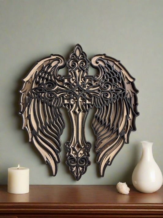 Angel Wing Cross Wall Decor, Christian Faith Art, Inspirational Home Decor, Religious Wall Hanging, Gift Ideas - Nifty Decor & More