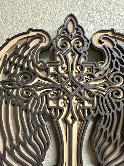 Angel Wing Cross Wall Decor, Christian Faith Art, Inspirational Home Decor, Religious Wall Hanging, Gift Ideas - Nifty Decor & More