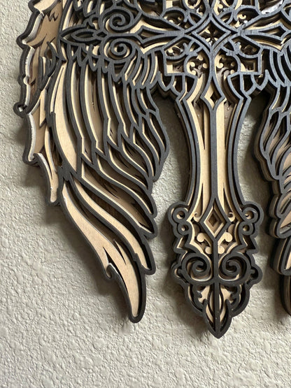 Angel Wing Cross Wall Decor, Christian Faith Art, Inspirational Home Decor, Religious Wall Hanging, Gift Ideas Wall Decor