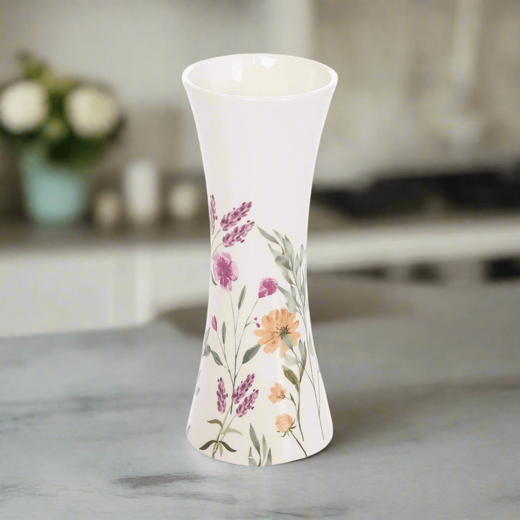 April Showers Ceramic Vase, Pristine Watercolor-Style Floral Holder for Elegant Home Decor