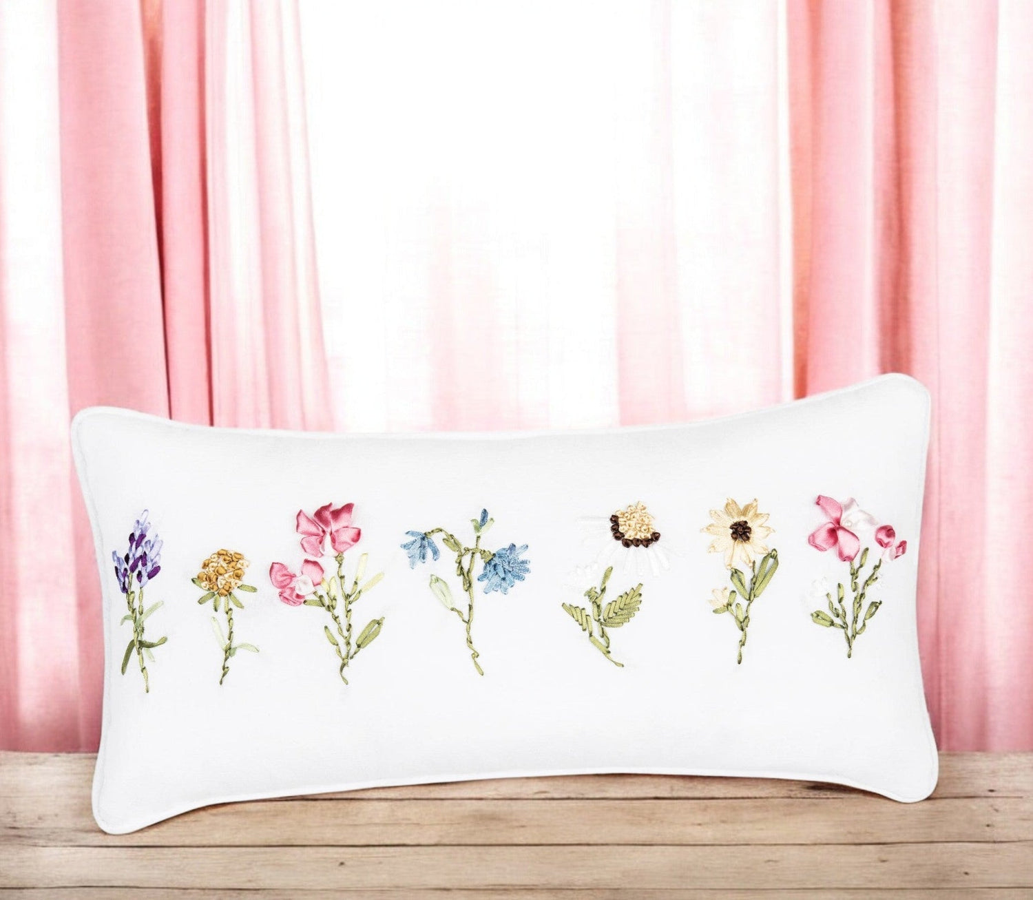 April Showers Floral Ribbon Art Throw Pillow, Elegant Spring Decor Cushion, Cozy Home Accent, Perfect Gift for Housewarming - Nifty Decor & More