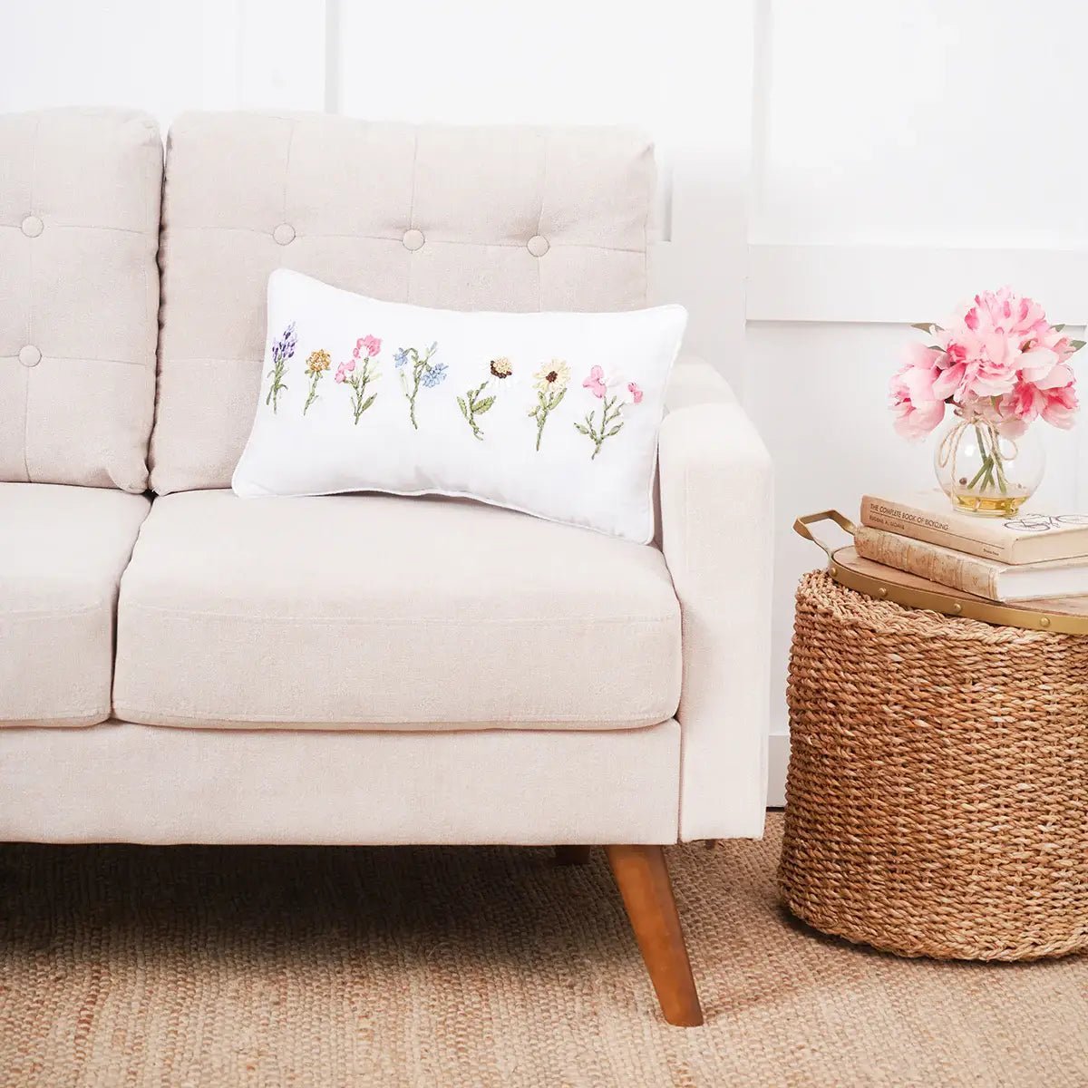 April Showers Floral Ribbon Art Throw Pillow, Elegant Spring Decor Cushion, Cozy Home Accent, Perfect Gift for Housewarming - Nifty Decor & More