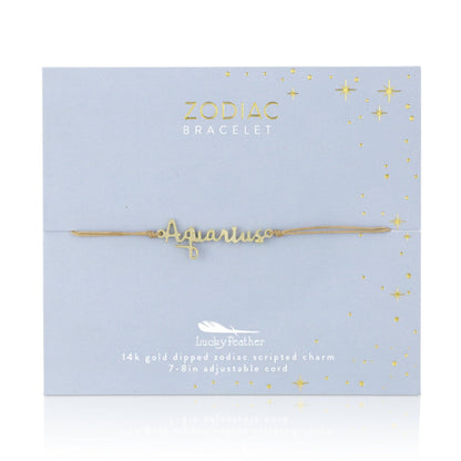 AQUARIUS Zodiac Cord Bracelet Gold - January 20 - February 18 - Nifty Decor & More