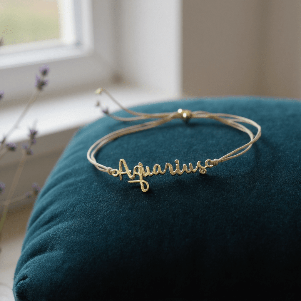 AQUARIUS Zodiac Cord Bracelet Gold - January 20 - February 18 - Nifty Decor & More