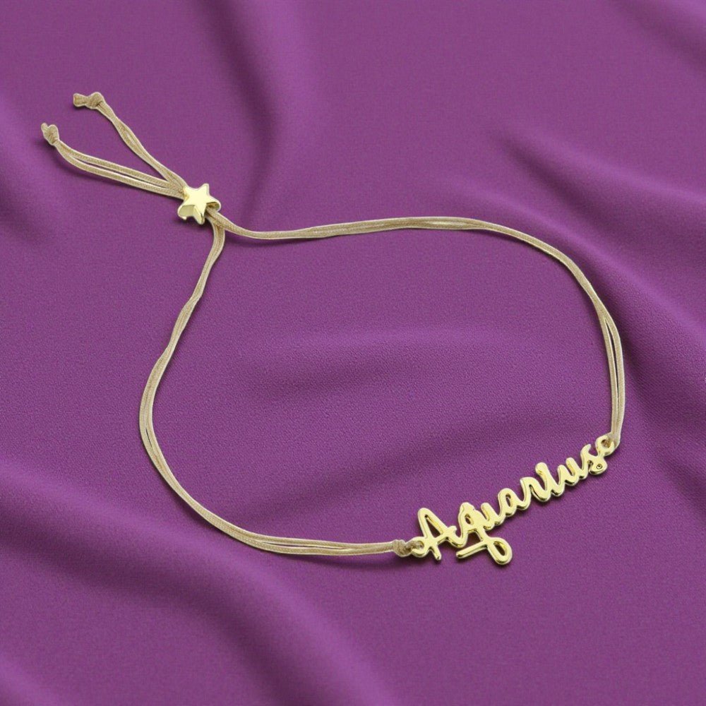 AQUARIUS Zodiac Cord Bracelet Gold - January 20 - February 18 - Nifty Decor & More