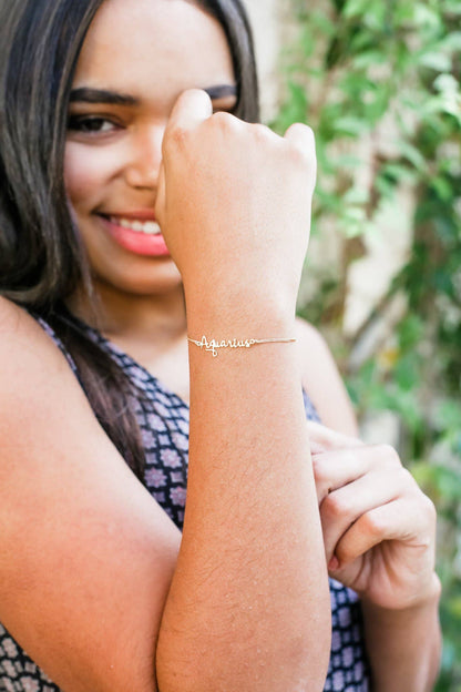 AQUARIUS Zodiac Cord Bracelet Gold - January 20 - February 18 - Nifty Decor & More