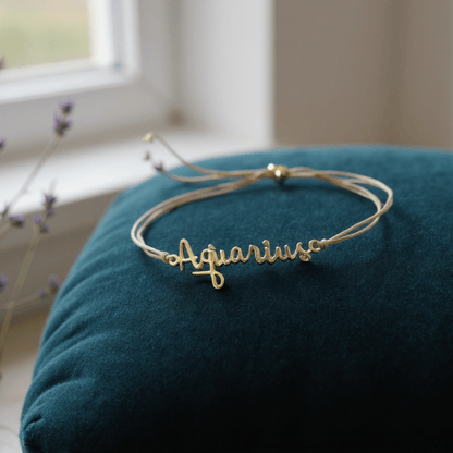 AQUARIUS Zodiac Cord Bracelet Gold - January 20 - February 18 Zodiac Sign Bracelets