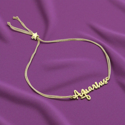 AQUARIUS Zodiac Cord Bracelet Gold - January 20 - February 18 Zodiac Sign Bracelets