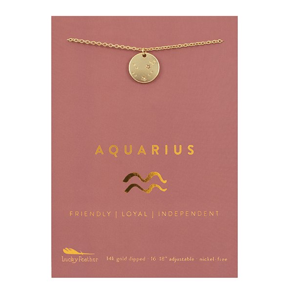 AQUARIUS Zodiac Necklace - Gold - (Jan 20 - Feb 18) - Nifty Decor & More