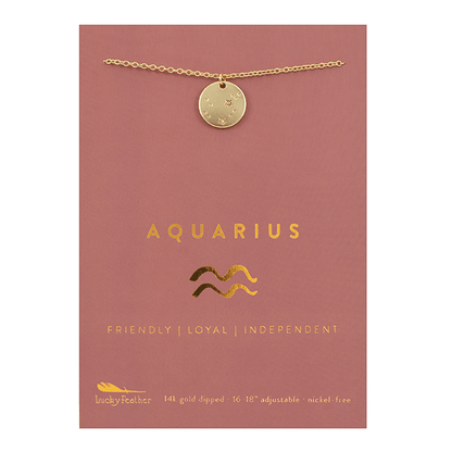 AQUARIUS Zodiac Necklace - Gold - (Jan 20 - Feb 18) - Nifty Decor & More