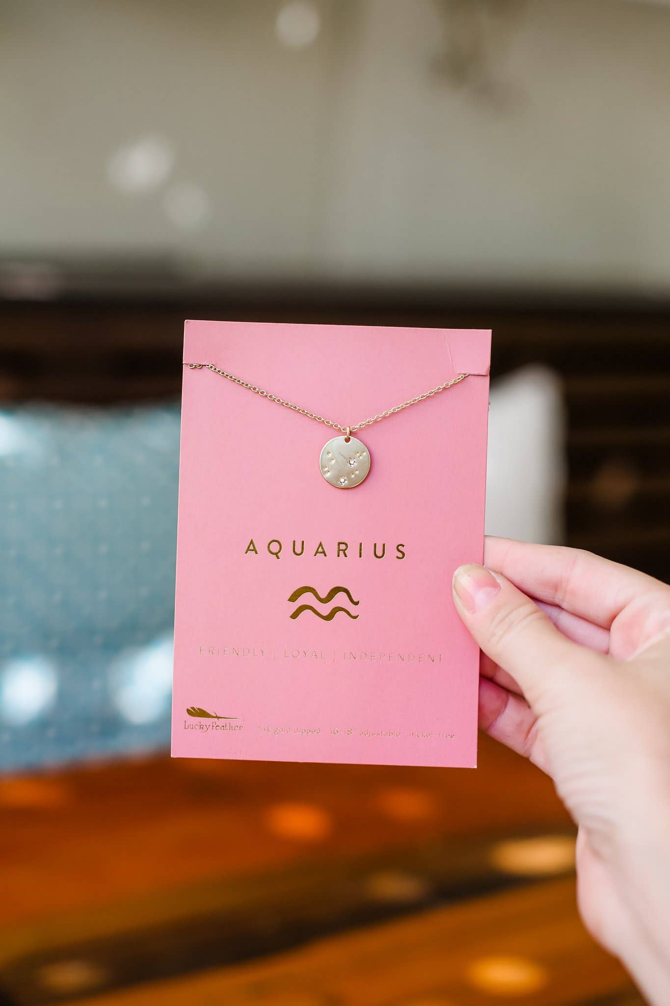 AQUARIUS Zodiac Necklace - Gold - (Jan 20 - Feb 18) - Nifty Decor & More