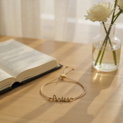 ARIES Zodiac Cord Bracelet Gold - March 21 - April 19 Zodiac Sign Bracelets