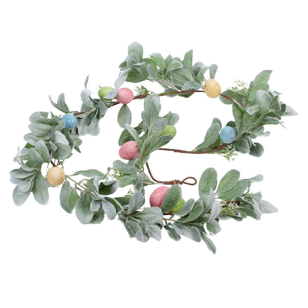Artificial Lambs Ear Garland & Easter Egg Spring Greenery Decor, Easter Decoration, Spring Home Decor, Festive Wreath - Nifty Decor & More