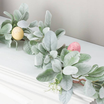 Artificial Lambs Ear Garland & Easter Egg Spring Greenery Decor, Easter Decoration, Spring Home Decor, Festive Wreath - Nifty Decor & More