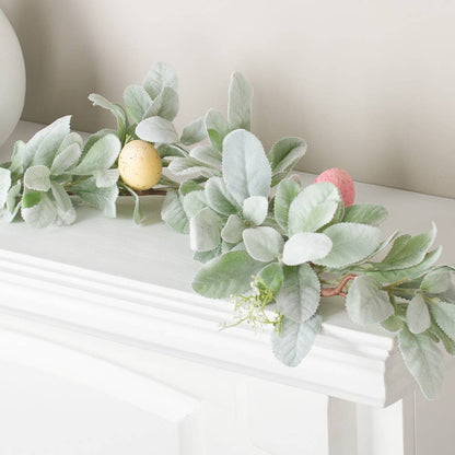 Artificial Lambs Ear Garland & Easter Egg Spring Greenery Decor, Easter Decoration, Spring Home Decor, Festive Wreath - Nifty Decor & More