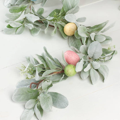 Artificial Lambs Ear Garland & Easter Egg Spring Greenery Decor, Easter Decoration, Spring Home Decor, Festive Wreath - Nifty Decor & More