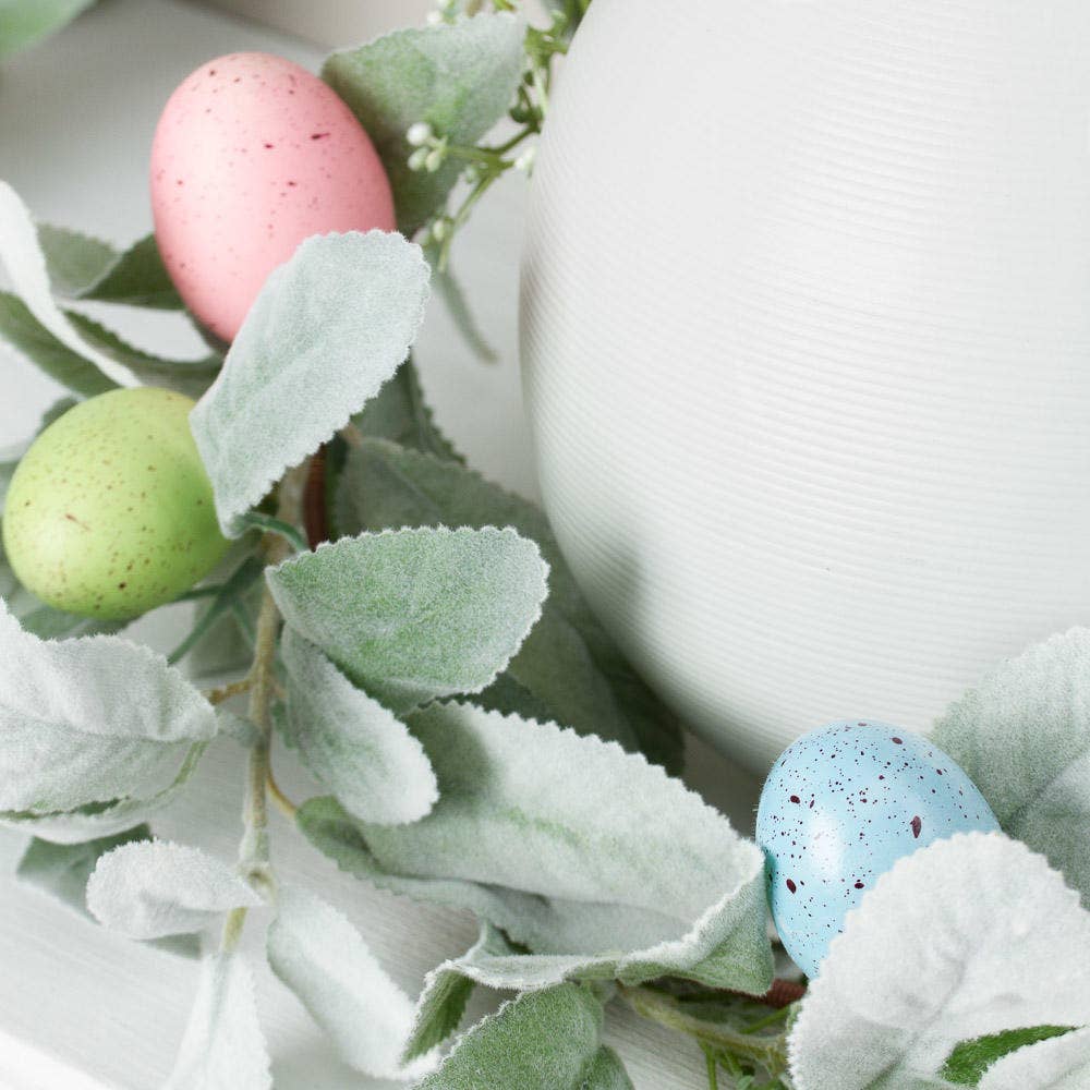 Artificial Lambs Ear Garland & Easter Egg Spring Greenery Decor, Easter Decoration, Spring Home Decor, Festive Wreath - Nifty Decor & More