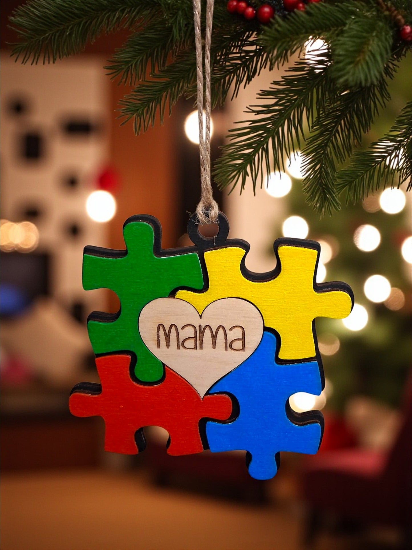 Autism Awareness Ornaments Mama Heart Puzzle