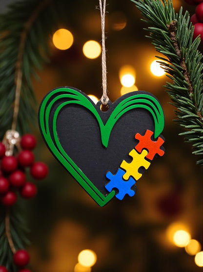 Autism Awareness Ornaments Christmas Ornament Green/Black Heart