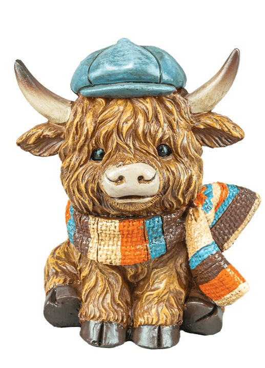 Autumn Highland Cow Tabletop Figurines Blue