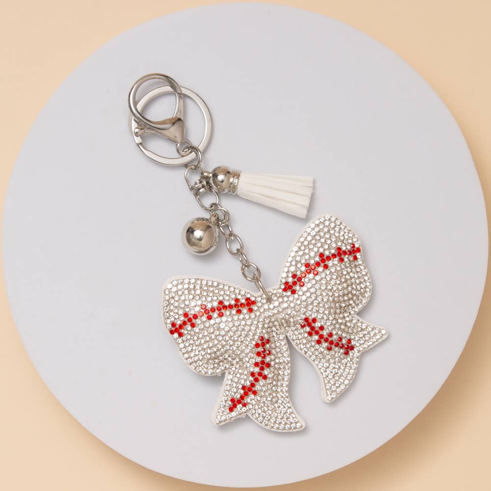 Rhinestone Baseball Bow Keychain