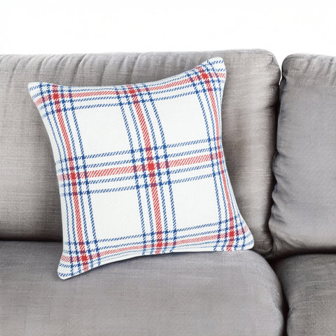 River Rock Red White & Blue Plaid Throw Pillow, Cozy Patriotic Home Decor, Perfect Accent Cushion Gift for 4th of July Lovers Throw Pillow
